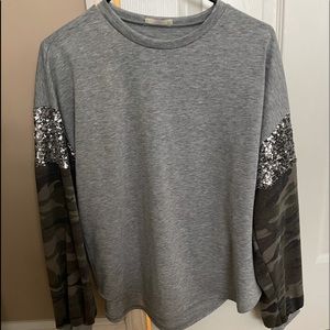 Camo and sequence long sleeve shirt